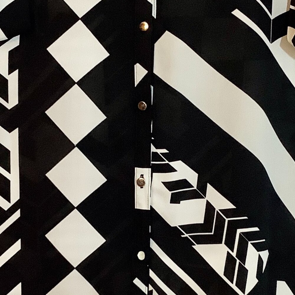 Button Top Tunic Color Block Black / White Xl Ny … - image 6